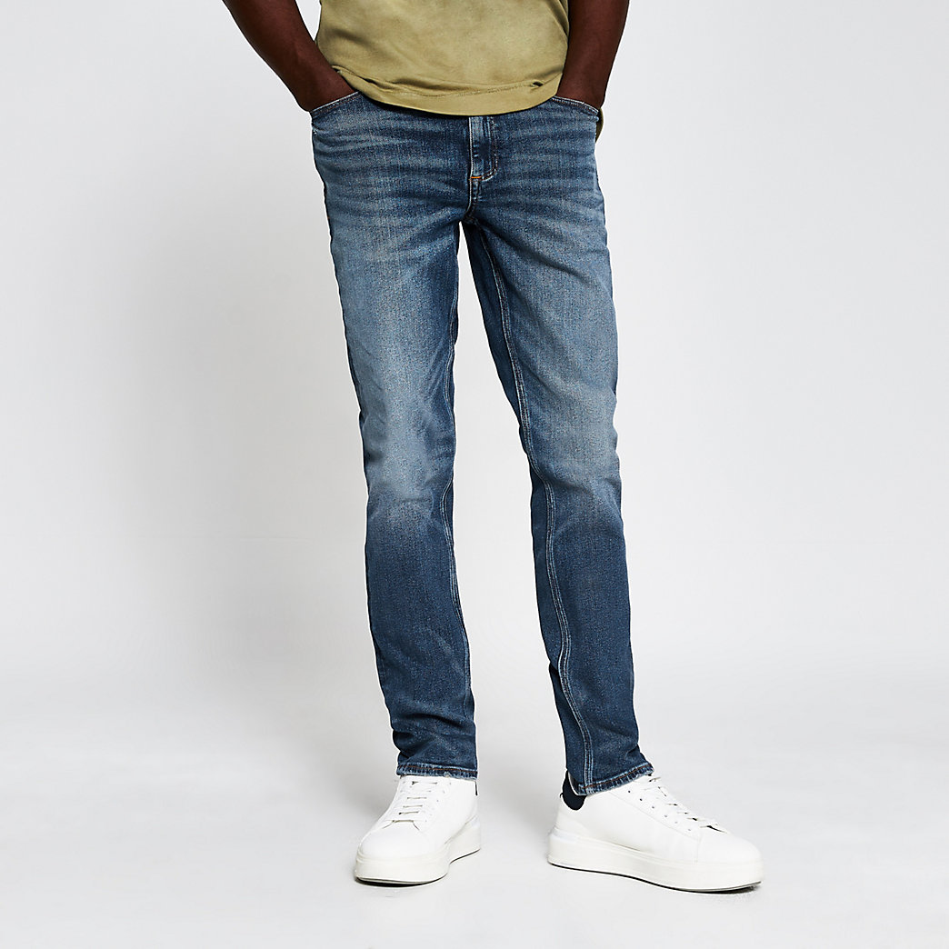mens mid wash skinny jeans