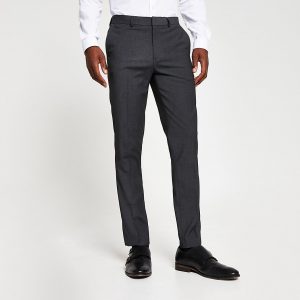 River Island Mens Dark grey skinny fit smart trousers River Island Mens Dark grey skinny fit smart trousers