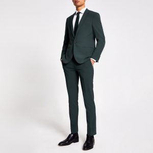 River Island Mens Green super skinny suit trousers River Island Mens Green super skinny suit trousers