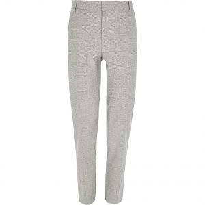 River Island Mens Grey check skinny fit trousers River Island Mens Grey check skinny fit trousers