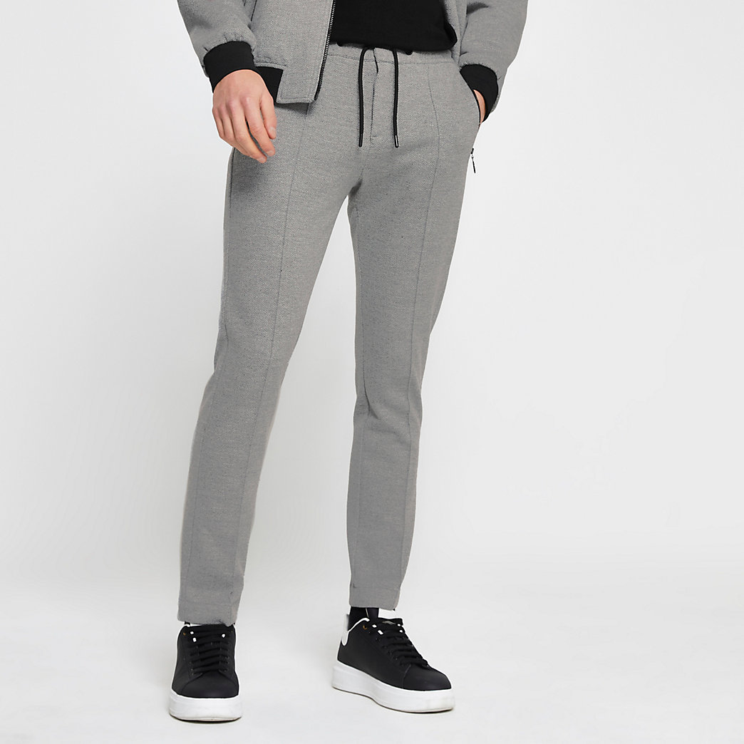 River Island Mens Grey skinny fit zip joggers | The Fashionisto