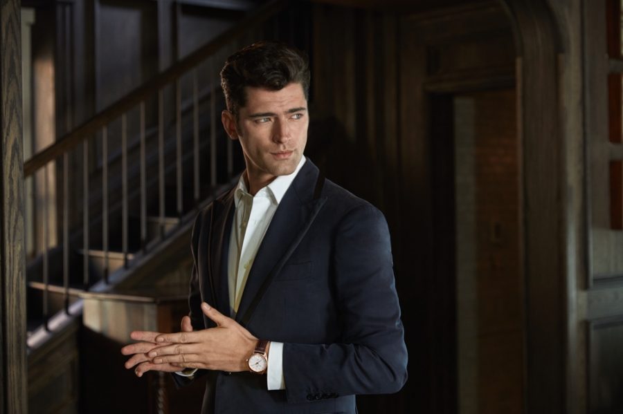 Exuding great charm, Sean O'Pry sports OMEGA's Constellation Globemaster 39mm watch for the brand's social media campaign.