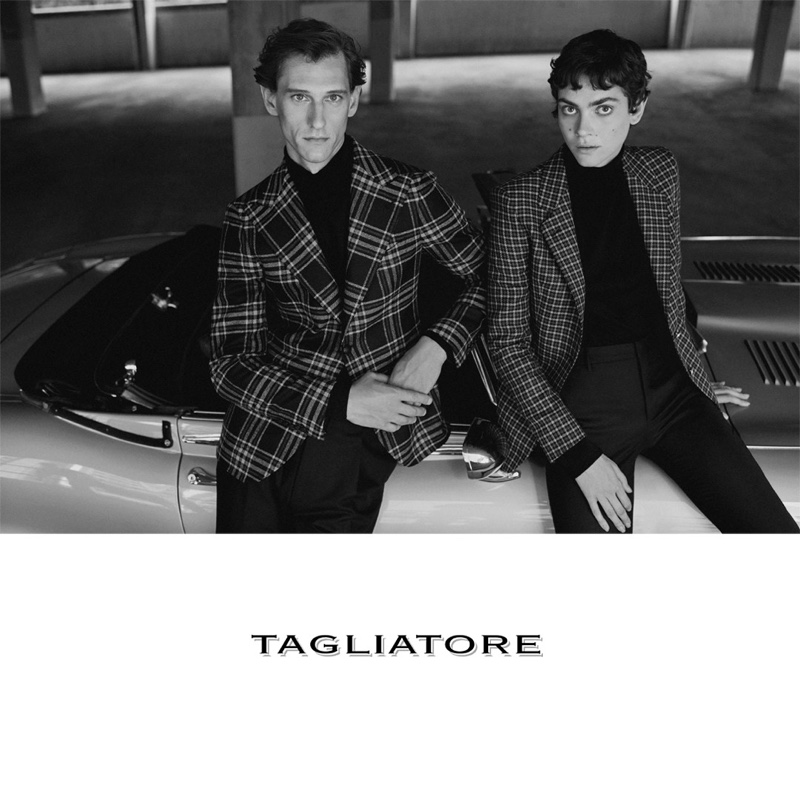 Models Rogier Bosschaart and Amandine Renard appear in Tagliatore's fall 2020-winter 2021 campaign.