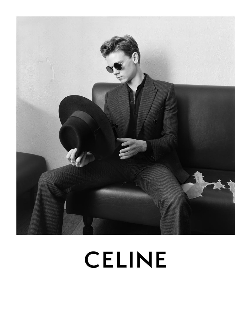 Hedi Slimane photographs Thomas Brodie-Sangster for Celine's spring-summer 2021 campaign.