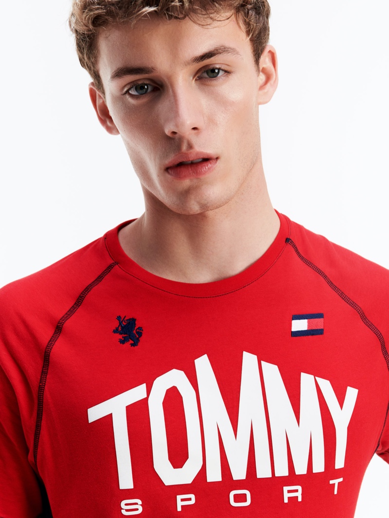 Front and center, João Knorr models a red top from Tommy Sport.