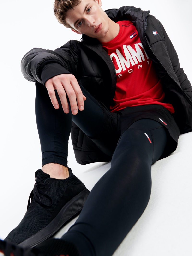 Ready for a workout, João Knorr dons pieces from Tommy Sport.
