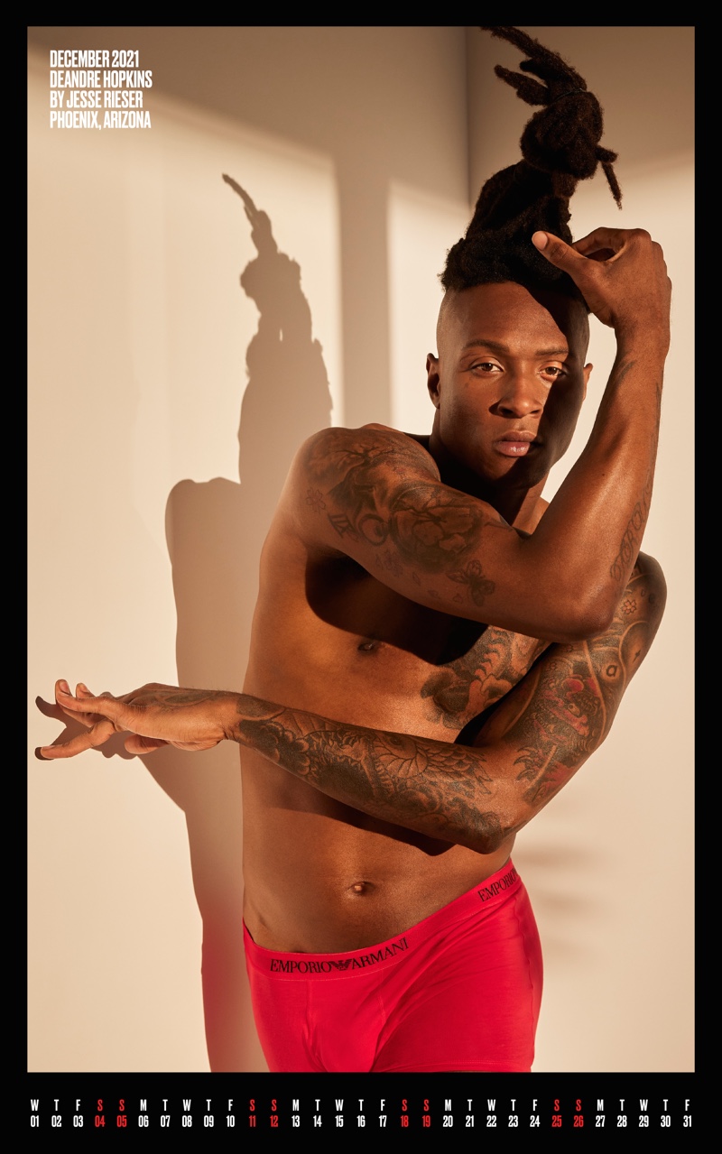 Jesse Rieser photographs DeAndre Hopkins for the 2021 V/VMAN calendar.