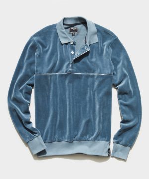 Velour Piped Polo in Airforce Blue Velour Piped Polo in Airforce Blue