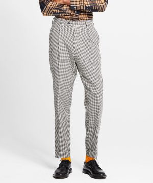 Washed Wool Cotton Check Madison Pleated Suit Trouser in Ivory Washed Wool Cotton Check Madison Pleated Suit Trouser in Ivory