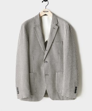 Washed Wool Cotton Check Madison Suit Jacket in Ivory Washed Wool Cotton Check Madison Suit Jacket in Ivory