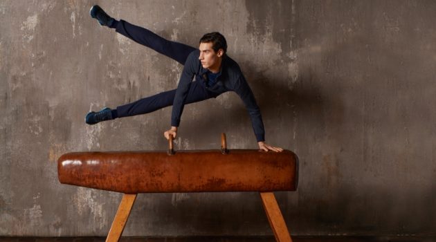 Marco Hits the Pommel Horse for ZILLI Sport Campaign Marco Bozzato takes to a leather pommel horse for ZILLI Sport's fall-winter 2020 campaign.