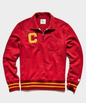 Zip Polo Sweatshirt With C Patch in Crimson Red Zip Polo Sweatshirt With C Patch in Crimson Red