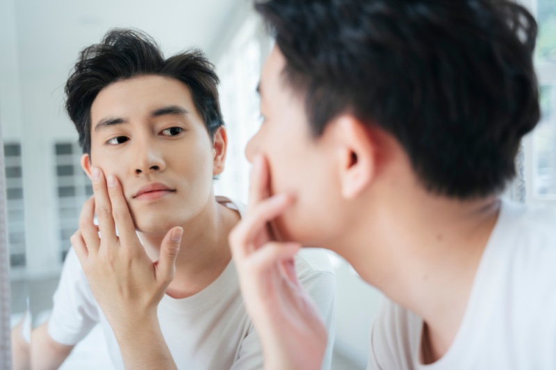 Asian Man Mirror Grooming Asian Man Mirror Grooming