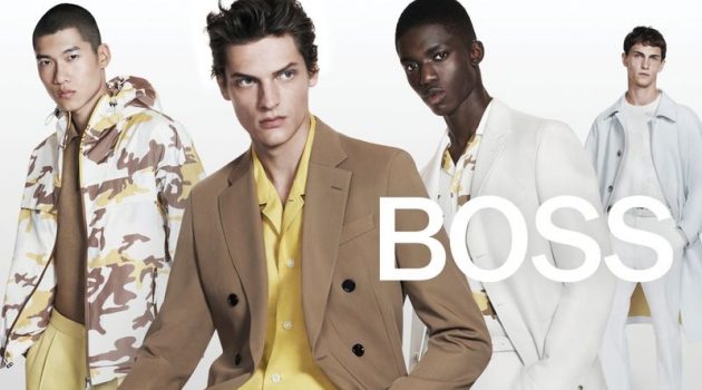 Luc, Valentin, Jeremiah & Yun Star in BOSS Spring Campaign Models Yun Hoseok, Valentin Caron, Jeremiah Berko-Fourdjour, and Luc Defont-Saviard don yellow and neutral-toned looks for BOSS's spring-summer 2021 men's campaign.