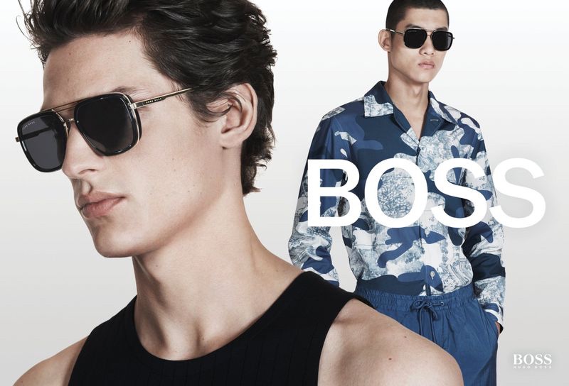 Valentin Caron and Yun Hoseok appear in BOSS's spring-summer 2021 men's eyewear campaign.