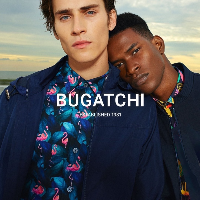 Models Liam Kelly and Salomon Diaz front Bugatchi's spring-summer 2021 men's campaign.