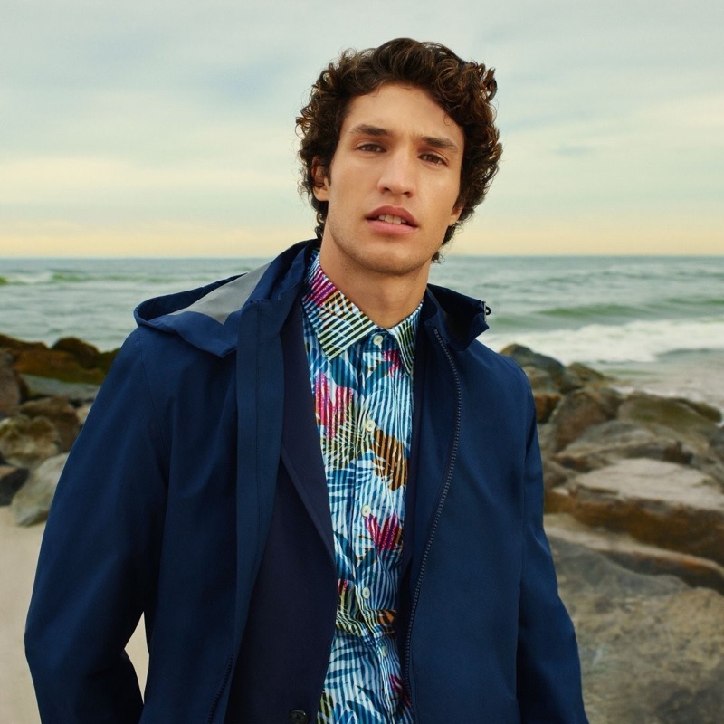 Front and center, Francisco Henriques stars in Bugatchi's spring-summer 2021 men's campaign.