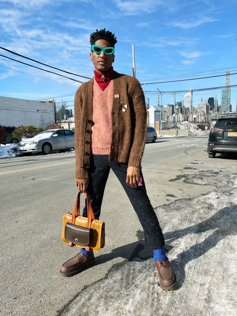 Jon Batiste embraces quirky style in an ensemble from Coach's fall-winter 2021 men's collection.