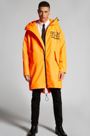 DSQUARED2 Men Raincoat Orange Size 38 100% Polyester DSQUARED2 Men Raincoat Orange Size 38 100% Polyester
