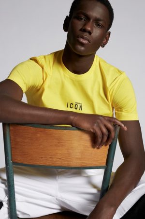 DSQUARED2 Men Short sleeve t-shirt Yellow Size M 100% Cotton DSQUARED2 Men Short sleeve t-shirt Yellow Size M 100% Cotton