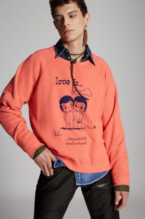 DSQUARED2 Men Sweatshirt Orange Size L 100% Cotton DSQUARED2 Men Sweatshirt Orange Size L 100% Cotton