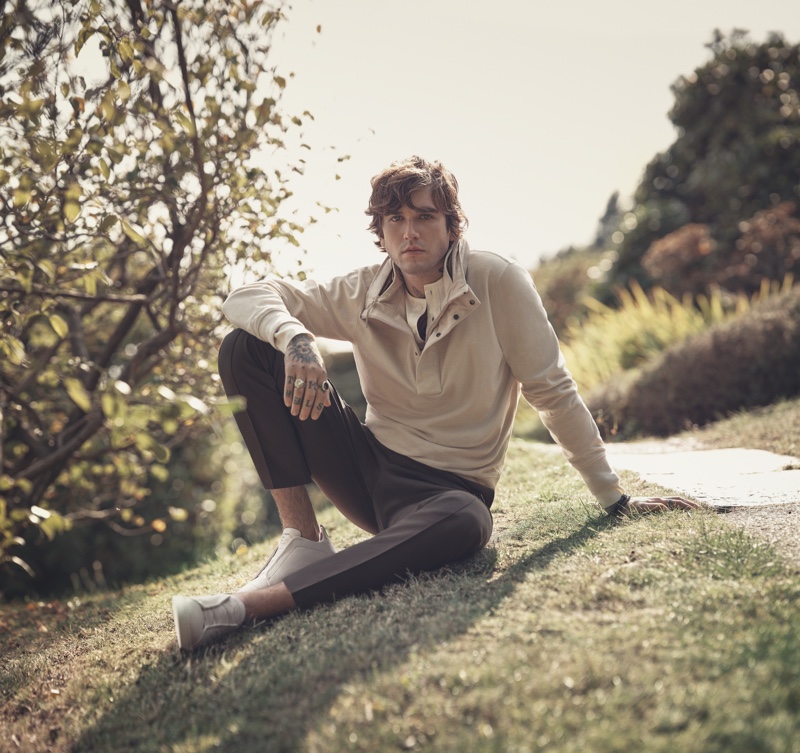 Enjoying a natural scene, Gabriel-Kane Day-Lewis fronts Ermenegildo Zegna's spring-summer 2021 campaign.