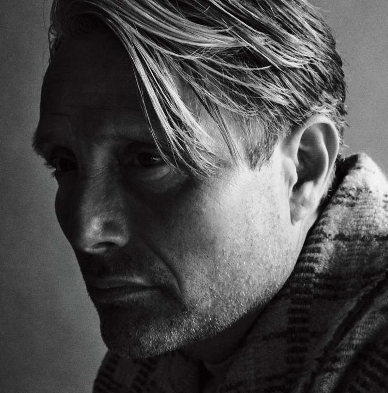 Daniel Jackson photographs Mads Mikkelsen in a Monad jacket for WSJ Magazine.