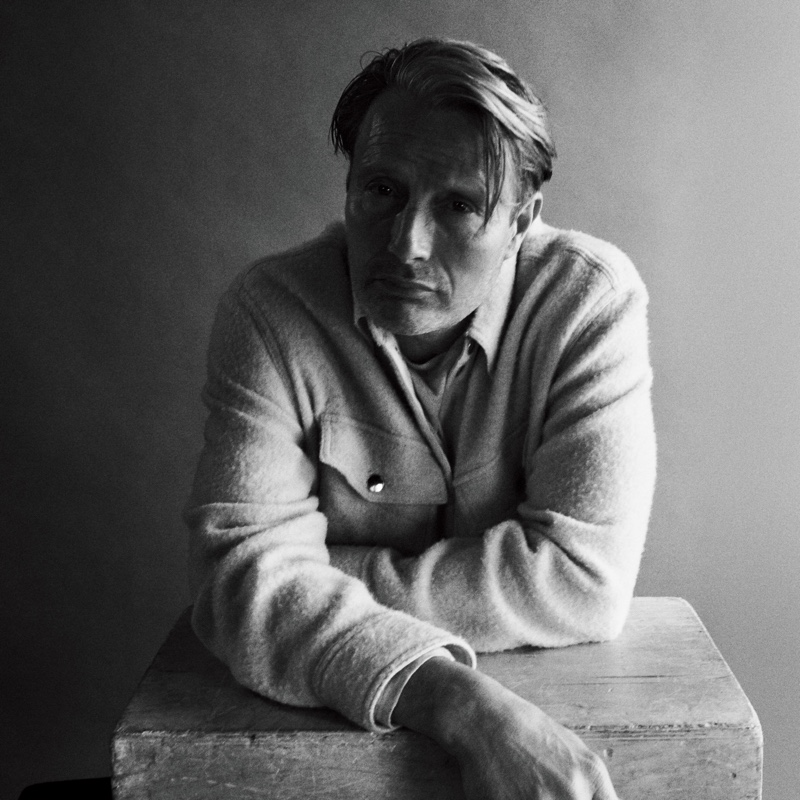 Front and center, Mads Mikkelsen wears a Isabel Marant jacket and shirt for WSJ Magazine.