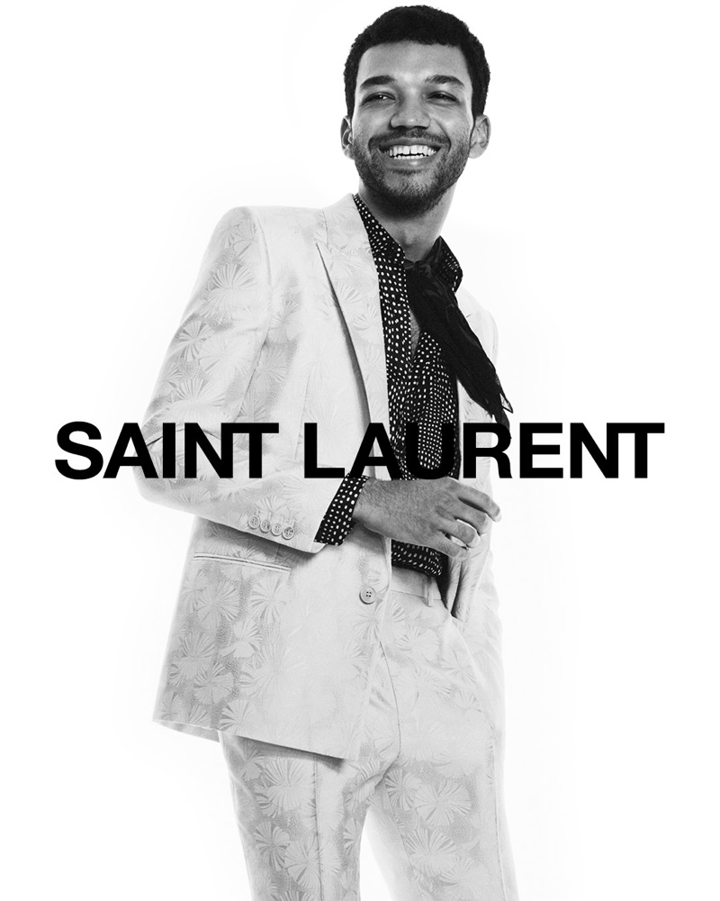 All smiles, Justice Smith fronts Saint Laurent's spring-summer 2021 men's campaign.