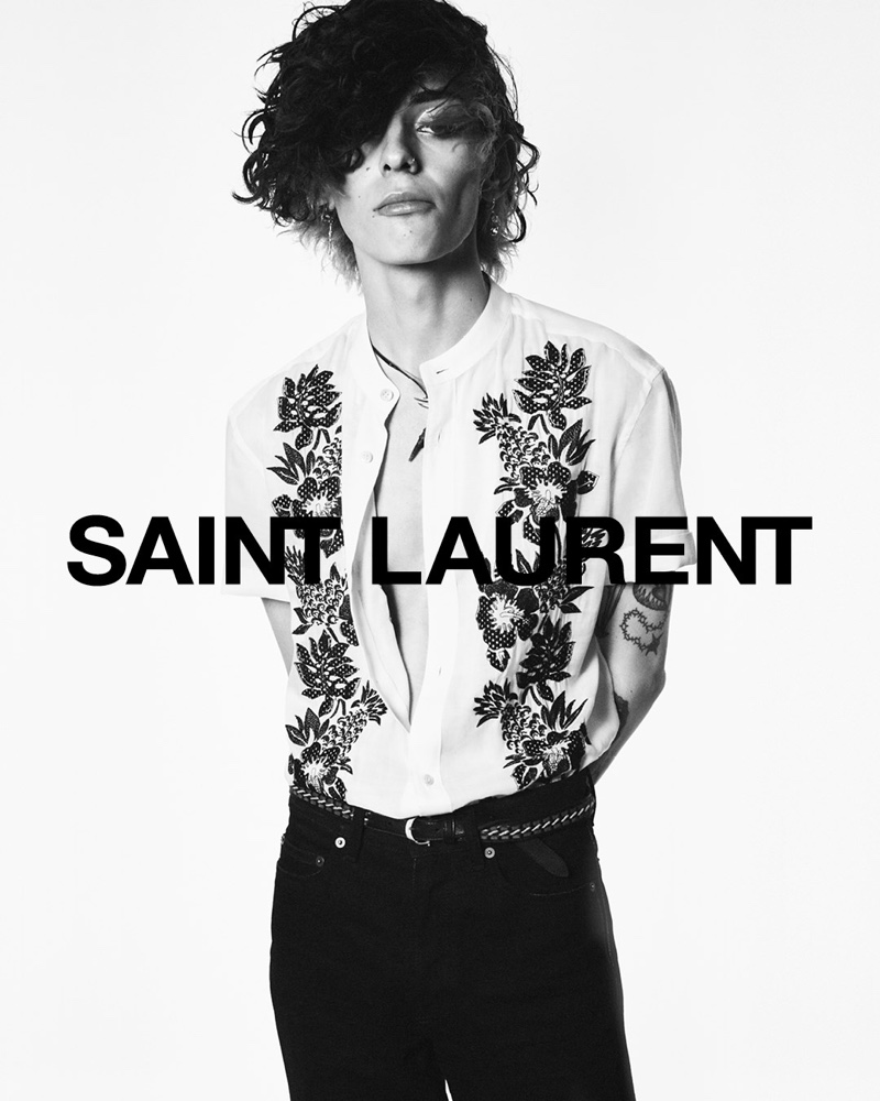 Front and center, Gauge Burek stars in Saint Laurent's spring-summer 2021 men's campaign.