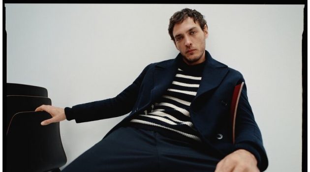Pierre-Benoit Dons Nautical Style for Zara Pierre-Benoit Talbourdet models a nautical look from Zara Man.