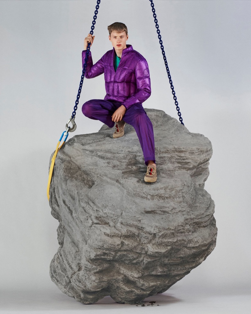 Embracing purple, Braien Vaiksaar dons a monochromatic look from 2 Moncler 1952.