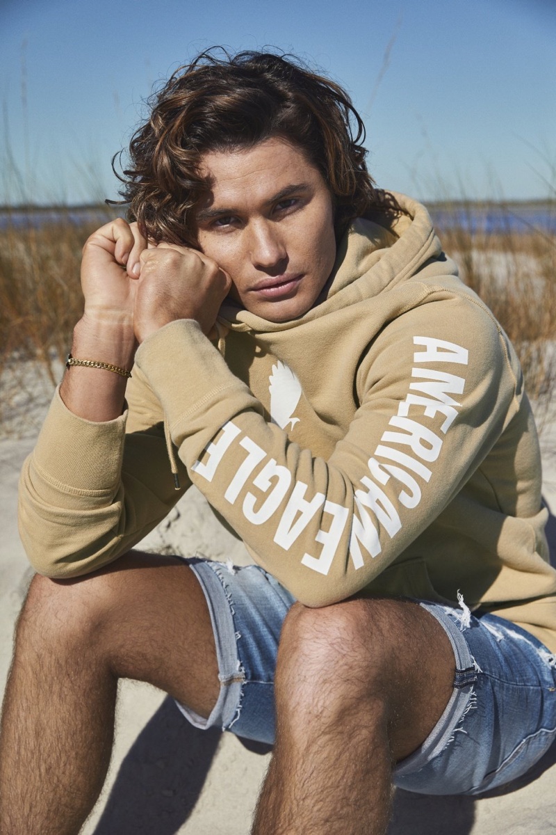 Front and center, Chase Stokes stars in American Eagle's spring 2021 denim campaign.