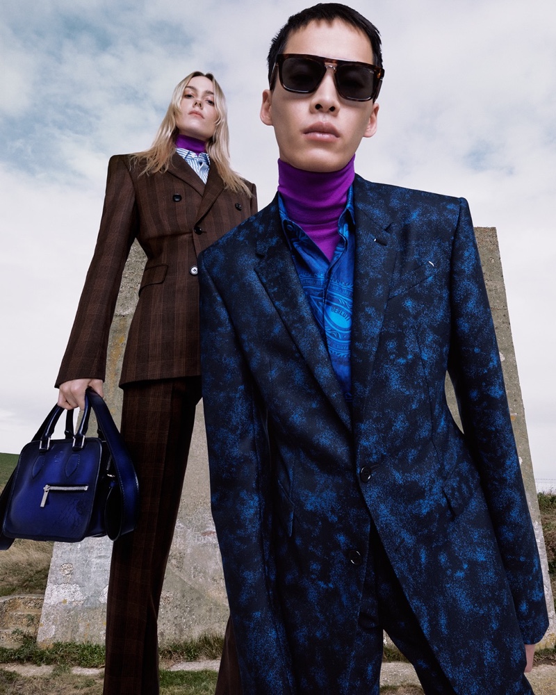 Kiki Willems and Wang Chenming appear in Berluti's spring-summer 2021 campaign.