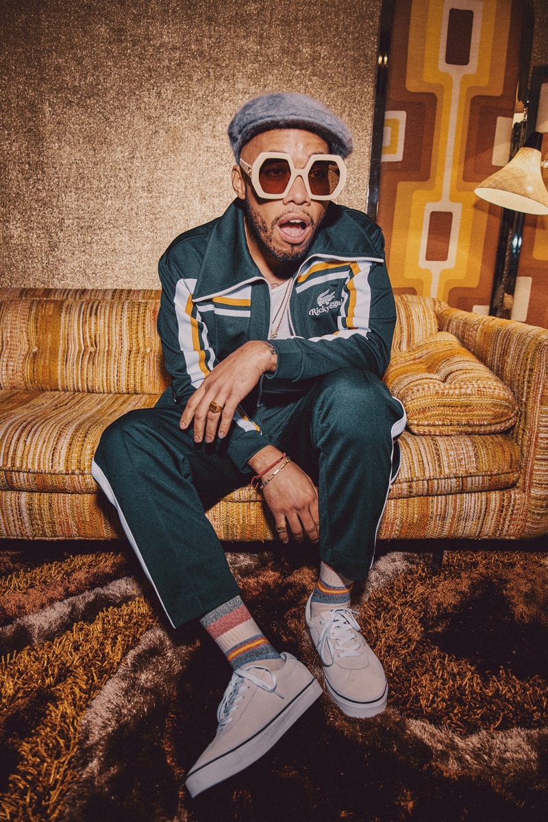 Music artist Anderson .Paak appears in the campaign for Bruno Mars' Lacoste Ricky Regal collection.