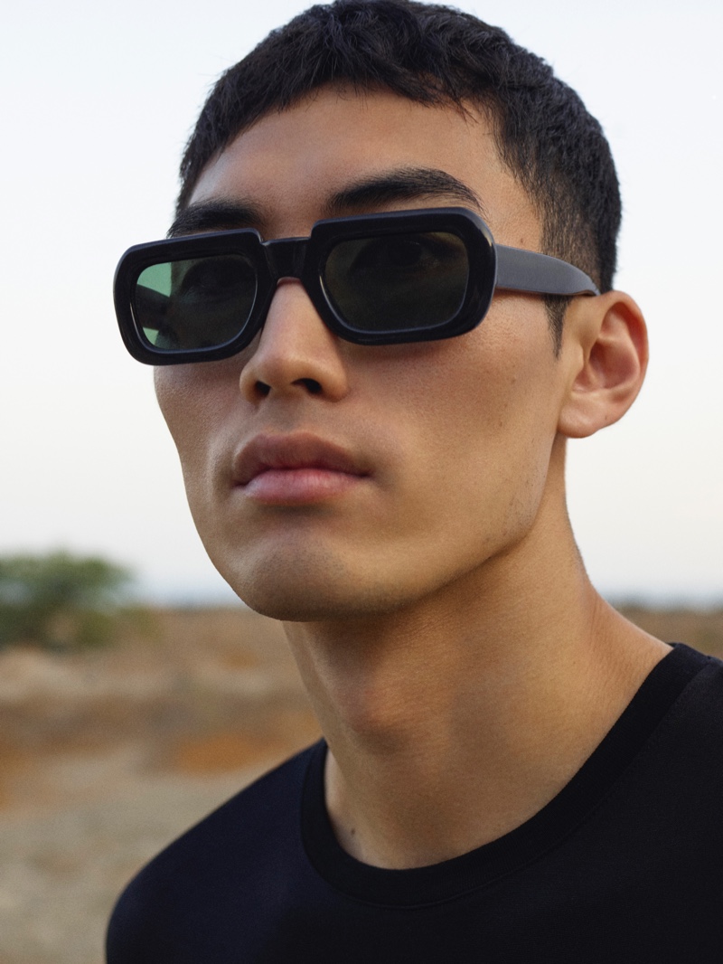 Model Do Byungwook rocks modern sunglasses for COS's spring-summer 2021 men's eyewear campaign.