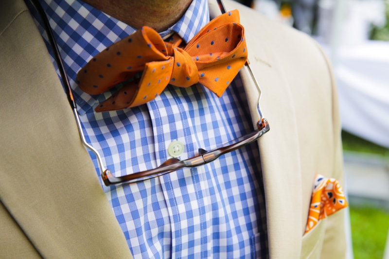 Closeup Mens Bowtie Checkered Shirt Closeup Mens Bowtie Checkered Shirt