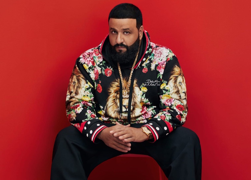 Sporting a hoodie, DJ Khaled shows off his new Dolce & Gabbana collaboration.