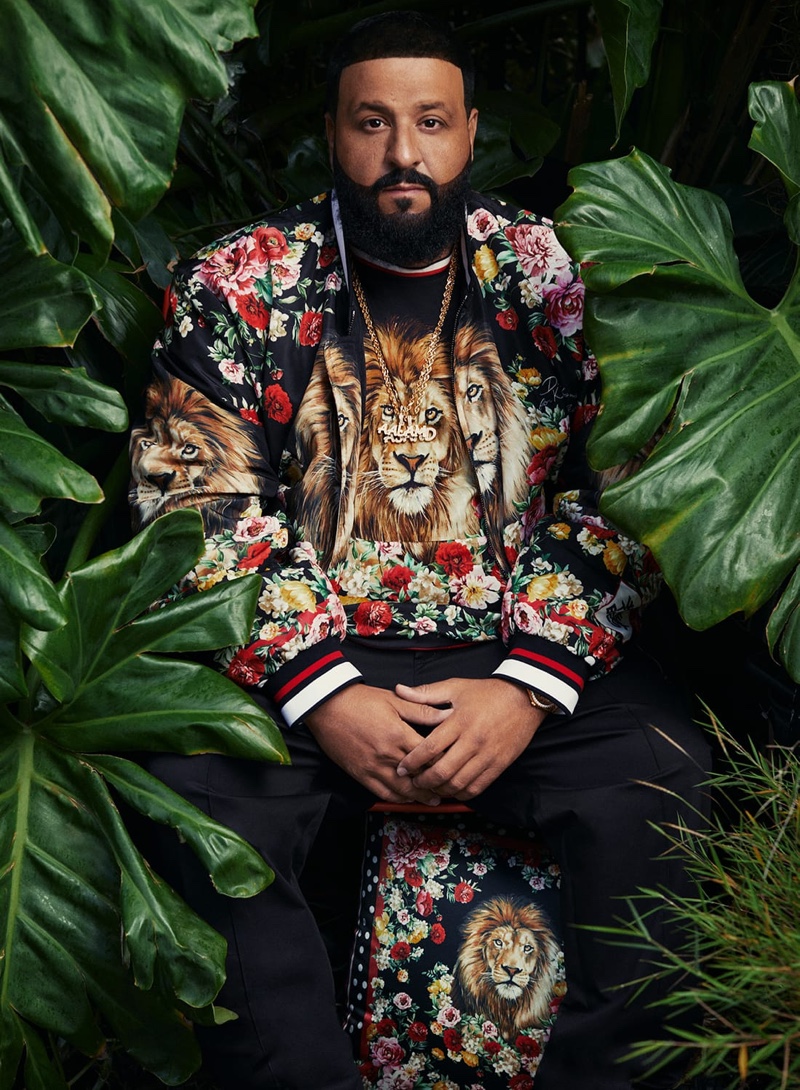 DJ Khaled wears lion print fashions from his Dolce & Gabbana collection.