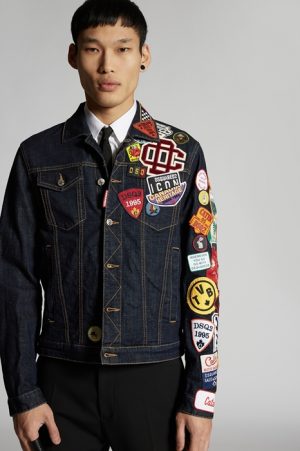 DSQUARED2 Men Denim outerwear Dark blue Size 40 99% Cotton 1% Elastane DSQUARED2 Men Denim outerwear Dark blue Size 40 99% Cotton 1% Elastane