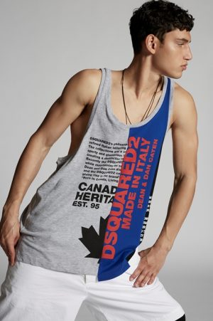 DSQUARED2 Men Sleeveless t-shirt Grey Size M 88% Cotton 12% Viscose DSQUARED2 Men Sleeveless t-shirt Grey Size M 88% Cotton 12% Viscose