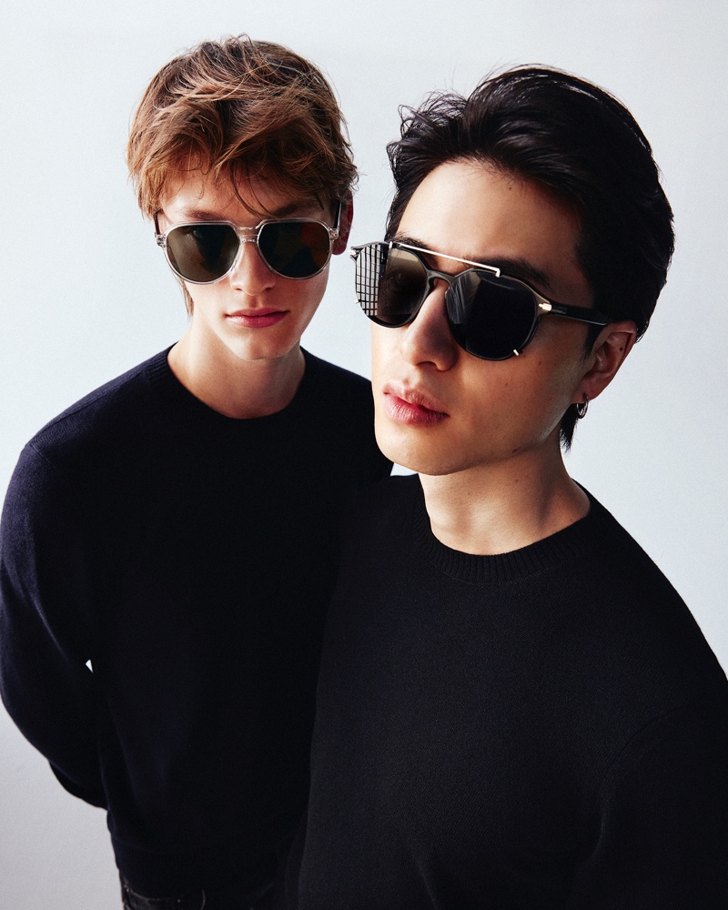 Models Daniel O. and Son Pham don Dior eyewear for Mytheresa.