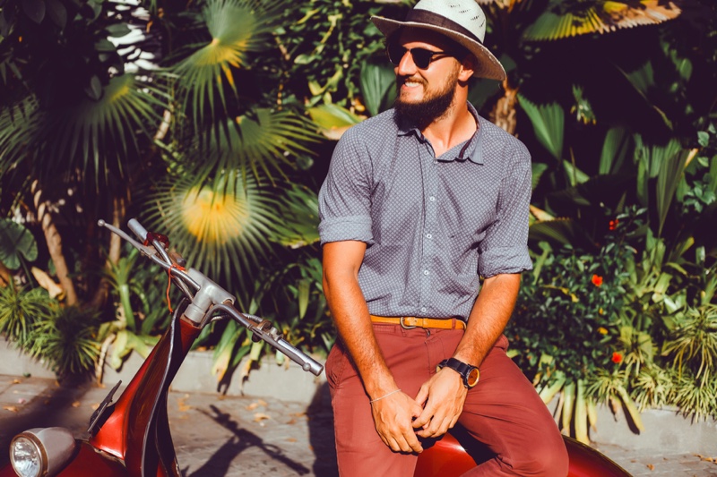 Fashionable Male Shirt Pants Hat Summer Spring Sunny Style Fashionable Male Shirt Pants Hat Summer Spring Sunny Style