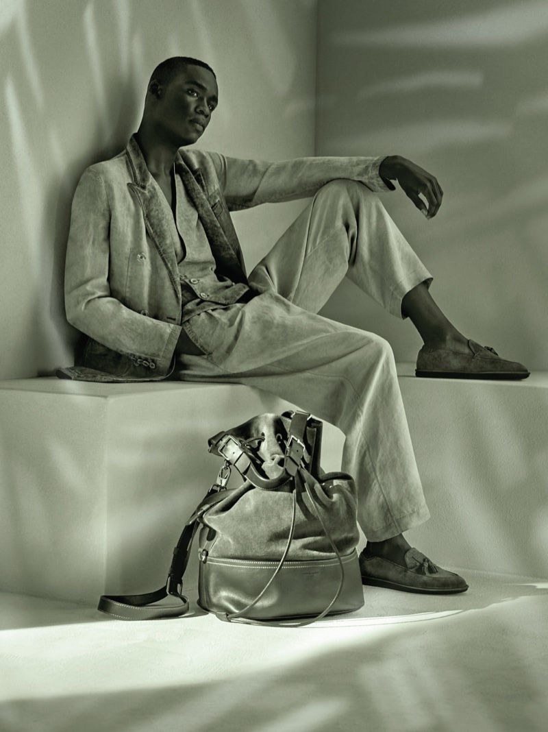 Bano Sow stars in Giorgio Armani's  spring-summer 2021 men's campaign.