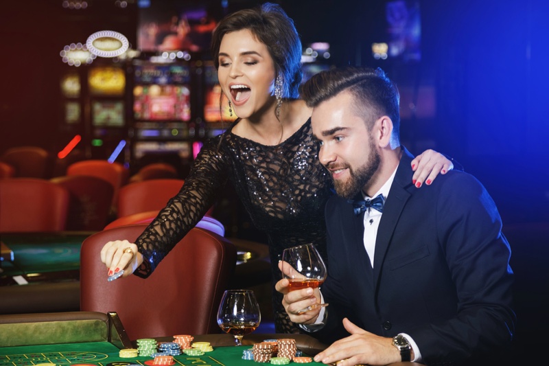 Happy Couple Casino Gambling Chips Style
