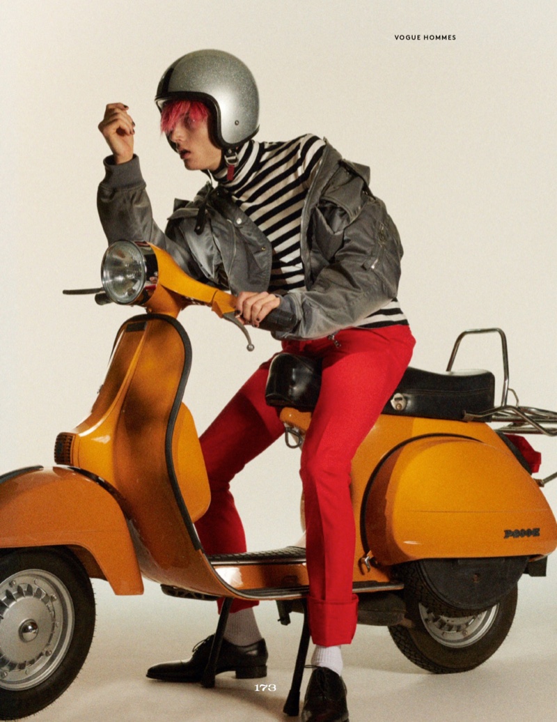 Teen Spirit: Hugh Secures His Helmet for Vogue Hommes
