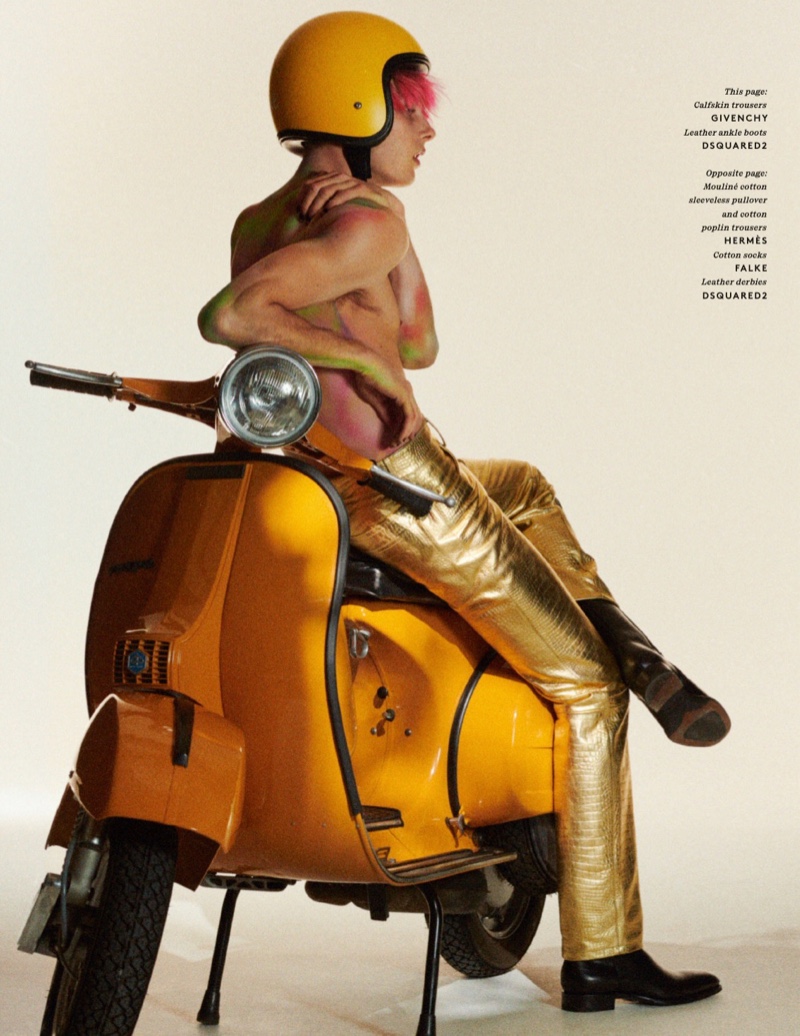 Teen Spirit: Hugh Secures His Helmet for Vogue Hommes