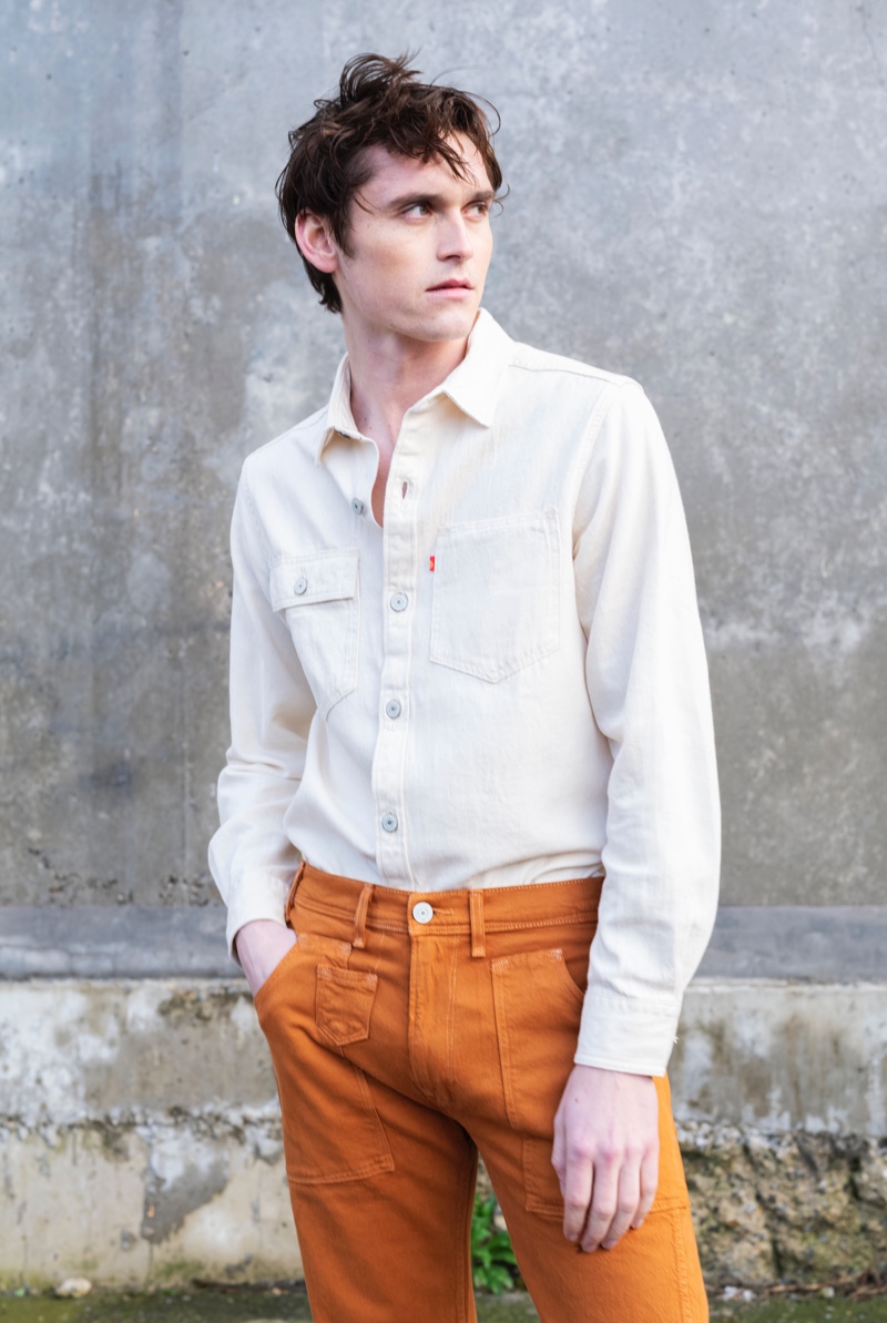 British model Anders Hayward wears a look from Levi's Red's spring 2021 men's collection.