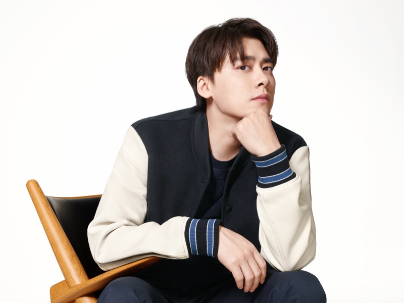 Rocking a varsity jacket, Li Yifeng fronts BOSS's spring-summer 2021 men's campaign.