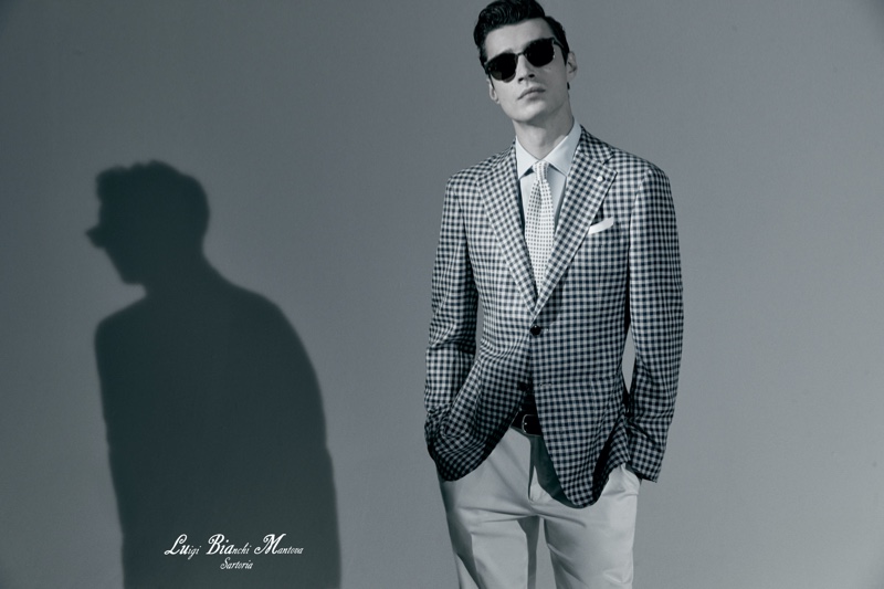 Model Adrien Sahores appears in Luigi Bianchi Mantova's dapper spring-summer 2021 campaign.